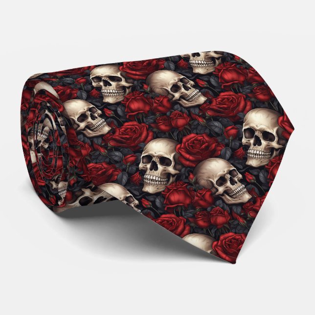 Corbata Un diseño de la serie Una Calavera y Rosas 10 (Enrollado)