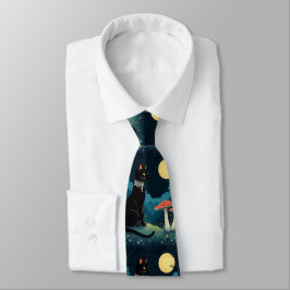 Corbata Un gato negro familiar y toadstools Halloween 1