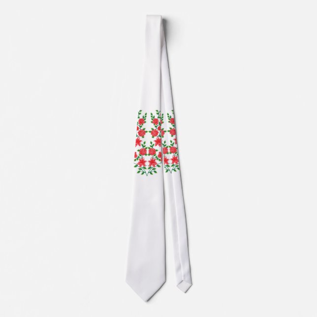 Corbata un montón de flores rojas sobre un fondo blanco (Anverso)
