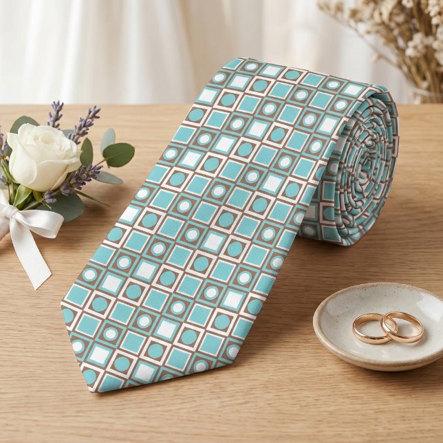Corbata Única Con Arte Retro Azul Aqua Marrón (Subido por el creador)