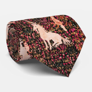 Corbata UNICORN,Animal BESTIARIO MEDIEVAL,Floral roja