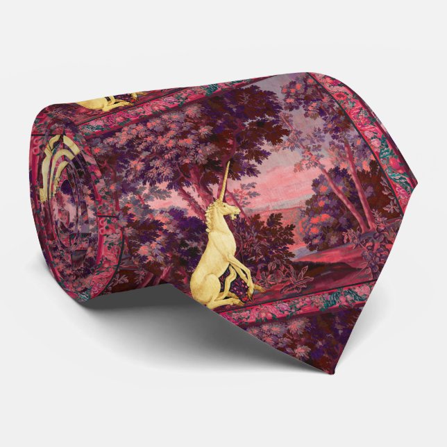 Corbata UNICORN EN EL PAISAJE DE WOODLAND,Vegetación rosa  (Enrollado)