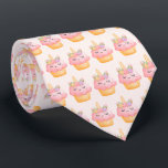Corbata Unicornio de tarta rosa corta con patrón de Rosas<br><div class="desc">Una corbata con una acuarela de un quequito con hielo rosa,  un cuerno de unicornio y rosas coloridos.</div>
