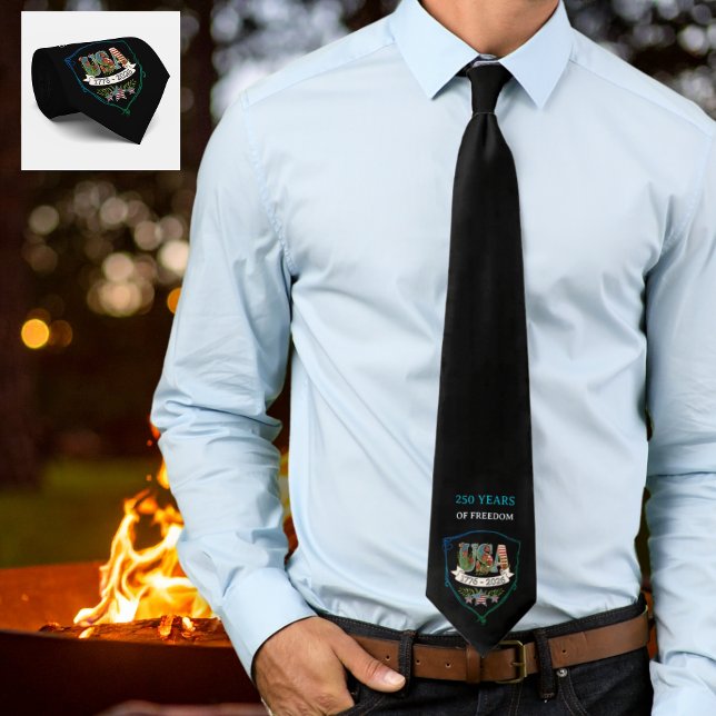 Corbata US 250 Years Freedom Elegant Patriotic Black Guest (US 250 Years Freedom Elegant Patriotic Black Guest Neck Tie)