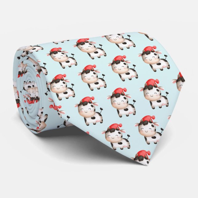 Corbata Vaca Feliz con un Sombrero Rojo Lindo (Enrollado)