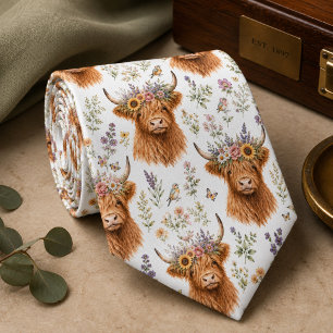 Corbata Vaca Highland Cute Floral Acuarela Caprichosa