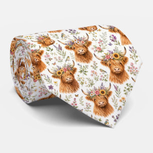 Corbata Vaca Highland Cute Floral Acuarela Caprichosa
