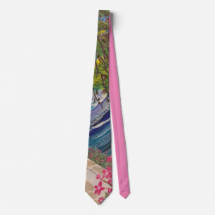 Corbata Vacaciones griegas azules y rosadas