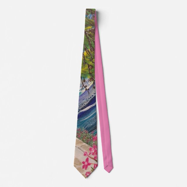 Corbata Vacaciones griegas azules y rosadas (Anverso)