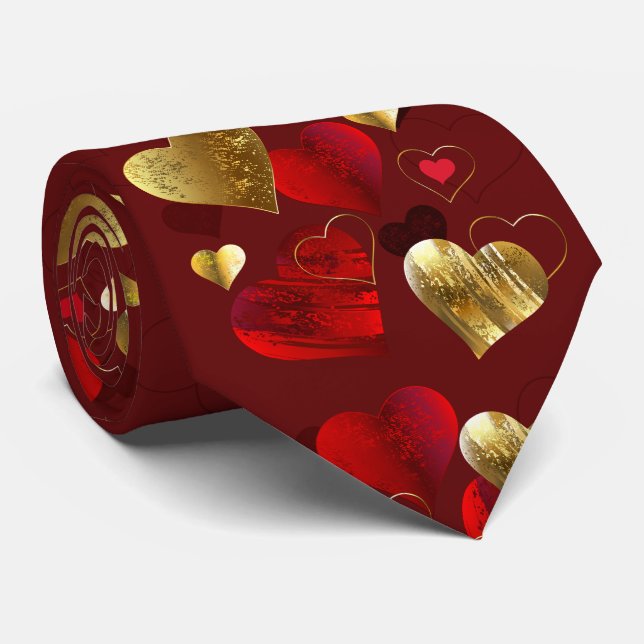 Corbata Valentinas doradas y rojas (Enrollado)