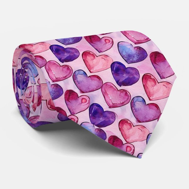 Corbata Valentine's Red and Purple Hearts (Enrollado)
