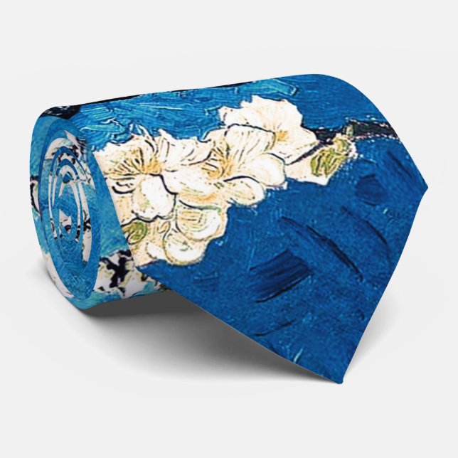 Corbata Van Gogh Almond Blossoms turquesa brillante (Enrollado)