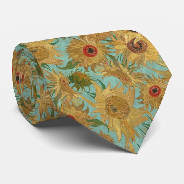 Corbata Van Gogh Sunflowers saffron yellow aqua blue (Enrollado)