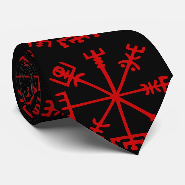 Corbata Vegvísir rojo sangre (compás de Viking) (Enrollado)