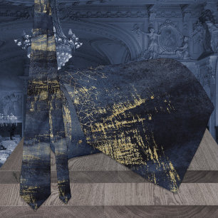 Corbata Vena azul y dorada Boda moderna de marea de cuello