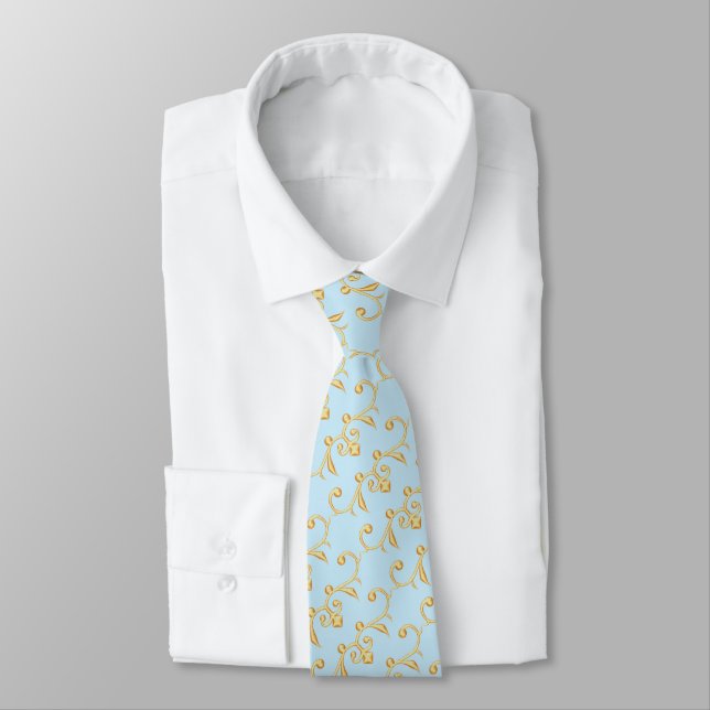 Corbata Verano azul pálido y oro (Atado)