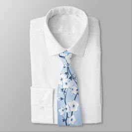 Corbata Verano de primavera de flores de cerezo blanco azu