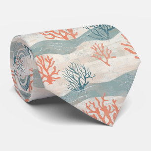 Corbata Verano Océano Coral Naranja Azul Playa