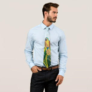 Corbata Verano tropical Loro Amarillo hojas de plátano de