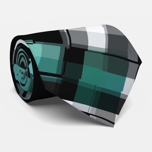 Corbata Verde azulado de moda azul verde negro blanco abst (Enrollado)