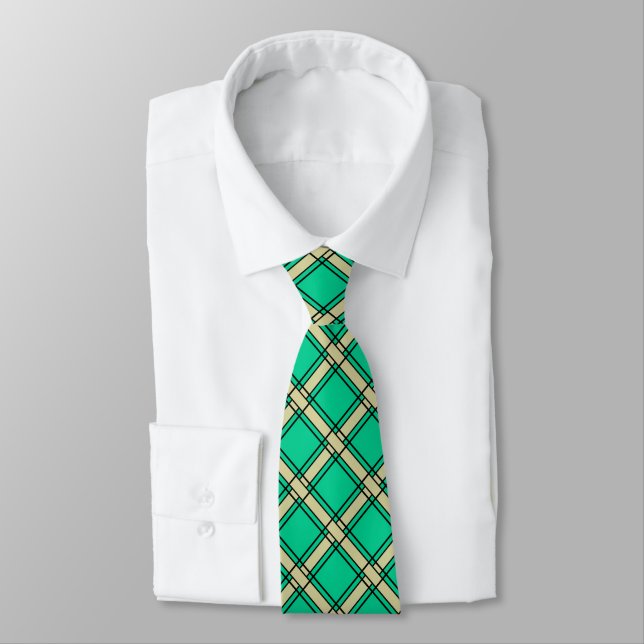 Corbata Verde beige , patrón plateado (Atado)