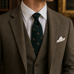 Corbata Verde Bosque Antiguo Patrón de Oro Pato Patrimonio
