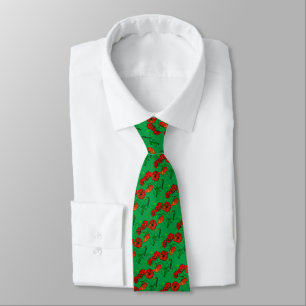 Corbata verde con amapolas rojas