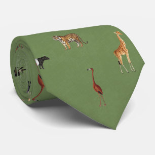 Corbata verde con estampado de animales de safari 