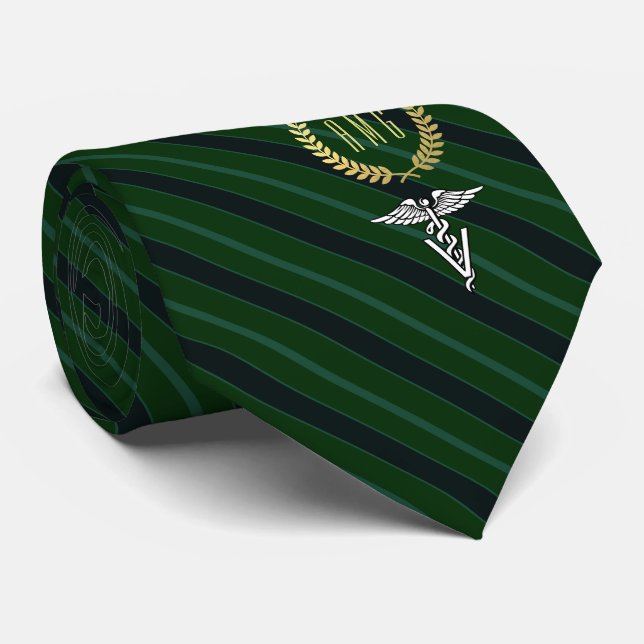Corbata Verde con monograma profesional veterinario (Enrollado)
