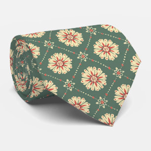 Corbata Verde con patrón floral beige