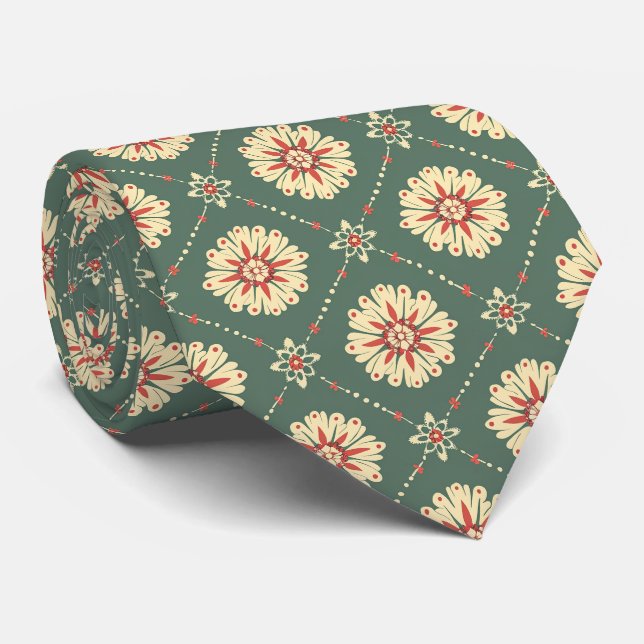 Corbata Verde con patrón floral beige (Enrollado)