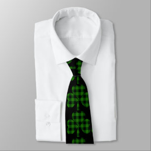 Corbata verde de día de San Patricio cuadros negros vs tré