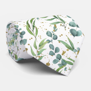 Corbata Verde de eucalipto Patrón elegante de acuarela