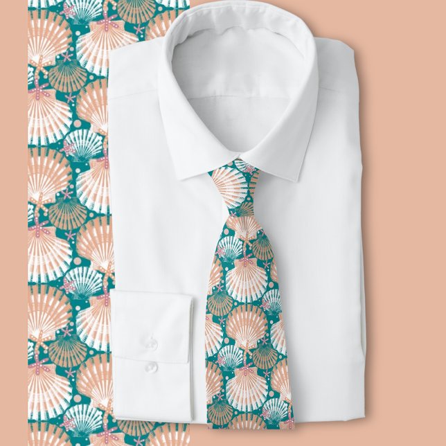 Corbata Verde de las marismas (Shells and starfish pattern perfect for beach wedding and other formal beach events )