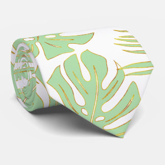 Corbata Verde de menta, dorado, monstera tropical y hojas