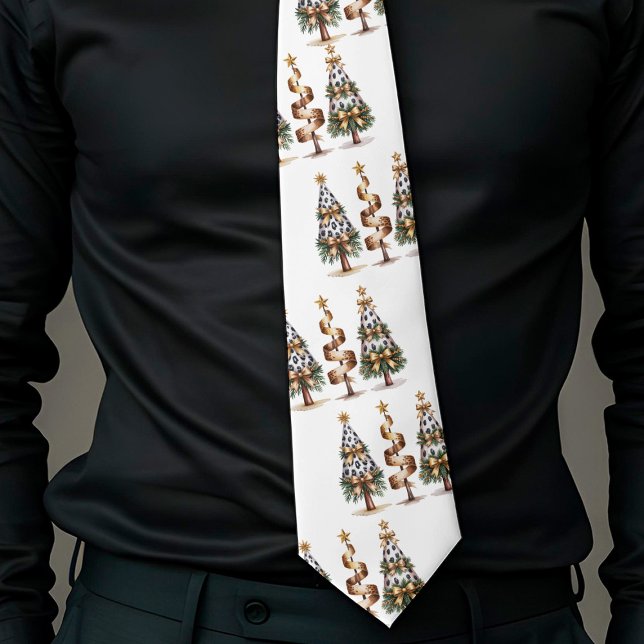 Corbata verde dorada navideña con estampado de leo (Playful leopard pattern Christmas green gold tie)