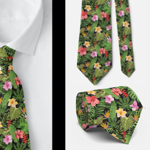 Corbata Verde Floral Tropical Aloha Hawái Hawaiano