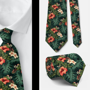 Corbata Verde Floral Tropical Aloha Hawái Hawaiano