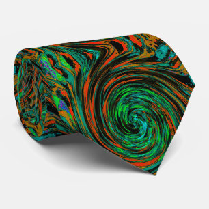 Corbata Verde Lima y Naranja Torbellino Abstracto Retro