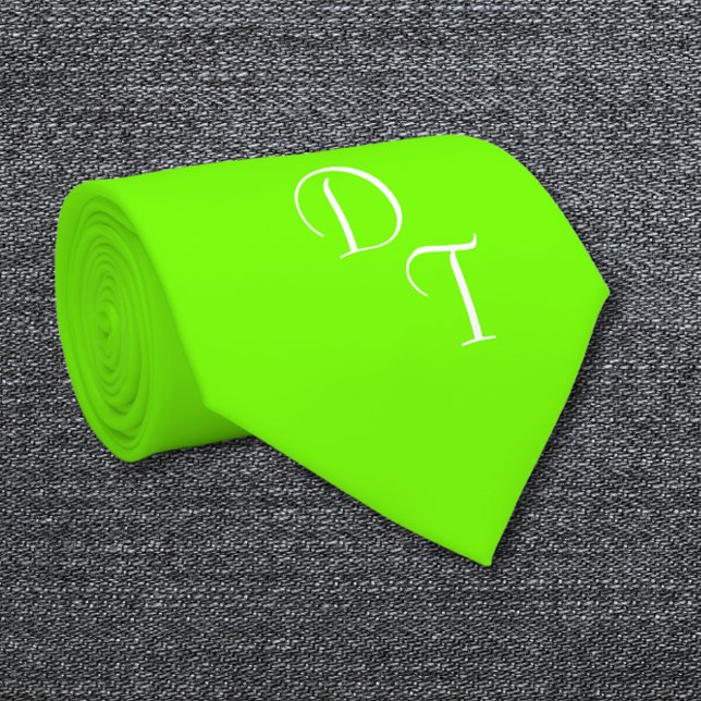 Corbata verde neón sólido - sus monogramas (Subido por el creador)