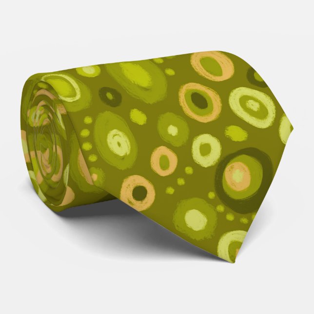 Corbata Verde Oliva con Círculos Orgánicos Retro (Enrollado)