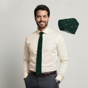 Corbata verde oscuro con flores micro marfil