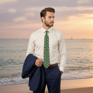 Corbata Verde Oscuro con Patrón de Pájaro Dorado