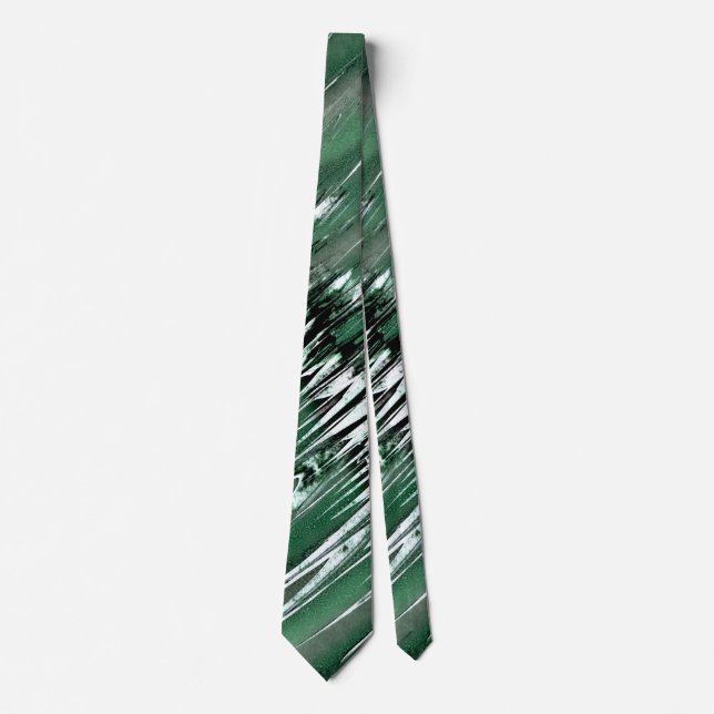 Corbata Verde Plateado y Negro Afilado (Anverso)