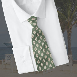 Corbata Verde sabio tropical con hojas de palmera crema