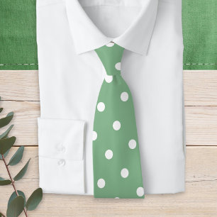 Corbata Verde Sage Moderno con Lunares Blancos