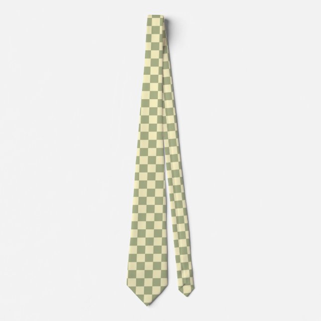Corbata Verde Sage Polvoriento y Cuadro Amarillo Mantequil (Anverso)