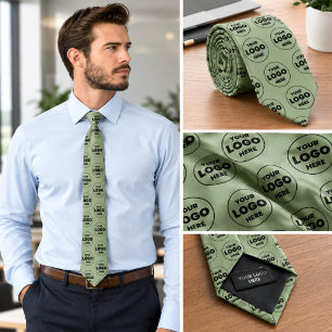 Corbata Verde Salvia Logotipo Personalizado Patrón Repetid