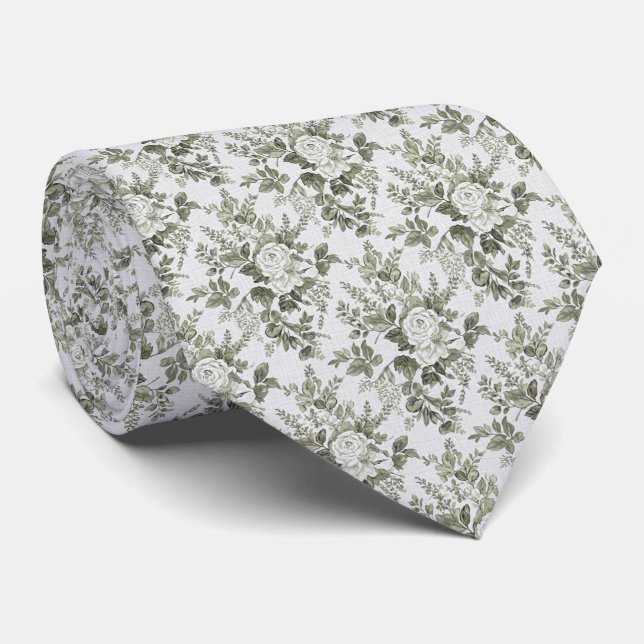 Corbata Verde Salvia Toile Floral  (Enrollado)