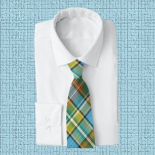 Corbata Verde vivo, amarillo, Naranja quemado y placa azul
